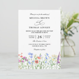 Wildflowers Elegant Modern Budget QR Code Wedding Einladung