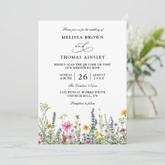 Wildflowers Elegant Modern Budget QR Code Wedding Einladung