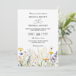 Wildflowers Elegant Modern Budget QR Code Wedding Einladung