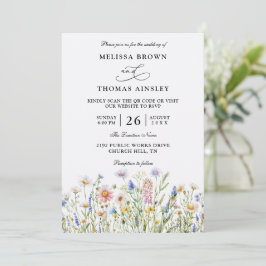 Wildflowers Elegant Modern Budget QR Code Wedding Einladung