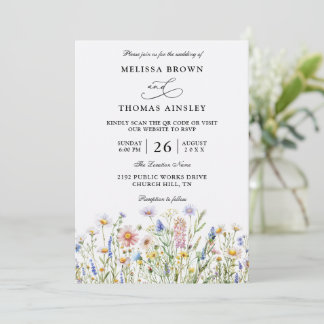 Wildflowers Elegant Modern Budget QR Code Wedding Einladung