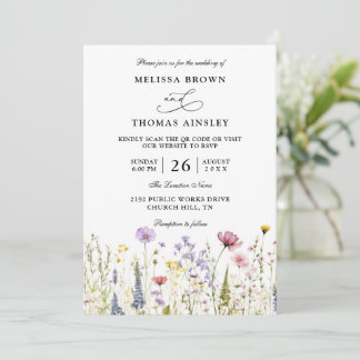 Wildflowers Elegant Modern Budget QR Code Wedding Einladung