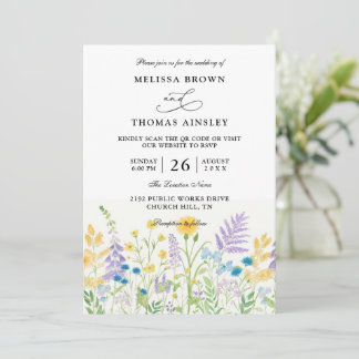 Wildflowers Elegant Modern Budget QR Code Wedding Einladung