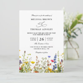 Wildflowers Elegant Modern Budget QR Code Wedding Einladung