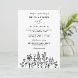 Wildflowers Elegant Modern Budget QR Code Wedding Einladung