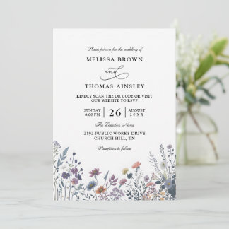 Wildflowers Elegant Modern Budget QR Code Wedding Einladung