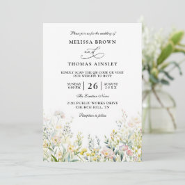 Wildflowers Elegant Modern Budget QR Code Wedding Einladung