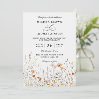 Wildflowers Elegant Modern Budget QR Code Wedding Einladung