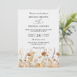 Wildflowers Elegant Modern Budget QR Code Wedding Einladung