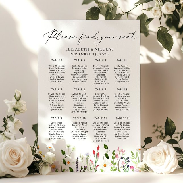 Wildflowers Elegant Wedding Seating Chart Poster (Von Creator hochgeladen)