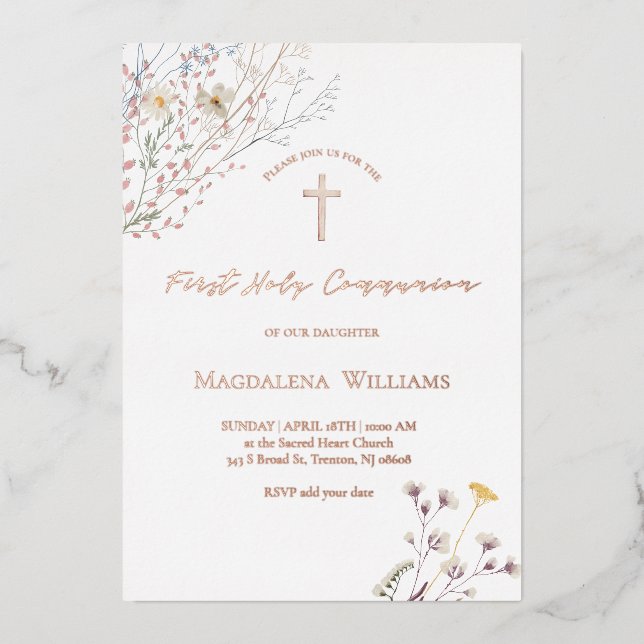 wildflowers | First Communion Invitation Folieneinladung (Vorderseite)