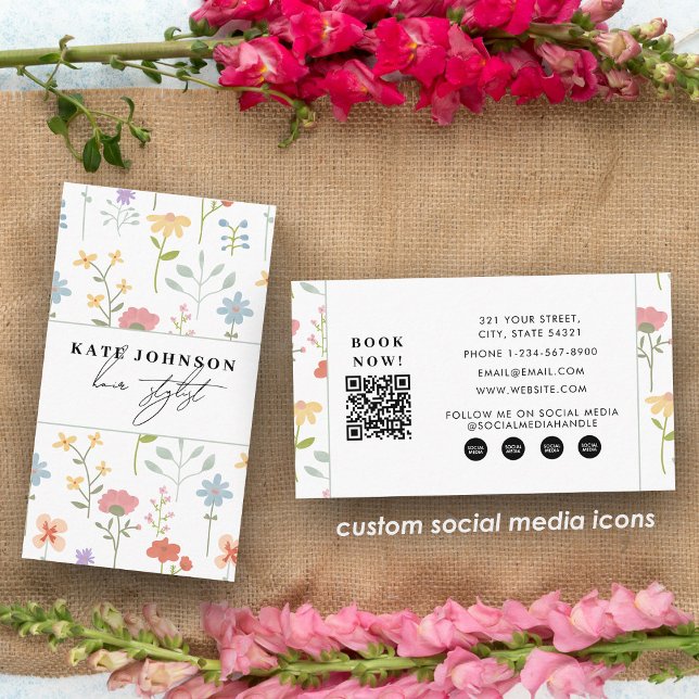 Wildflowers Floral Salon Hair Stylist Makeup Visitenkarte (Wildflowers Floral Salon Hair Stylist Makeup Business Card)