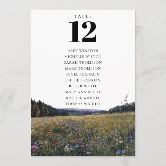 Wildflowers Floral Table Number Seating Chart Einladung (Vorderseite)