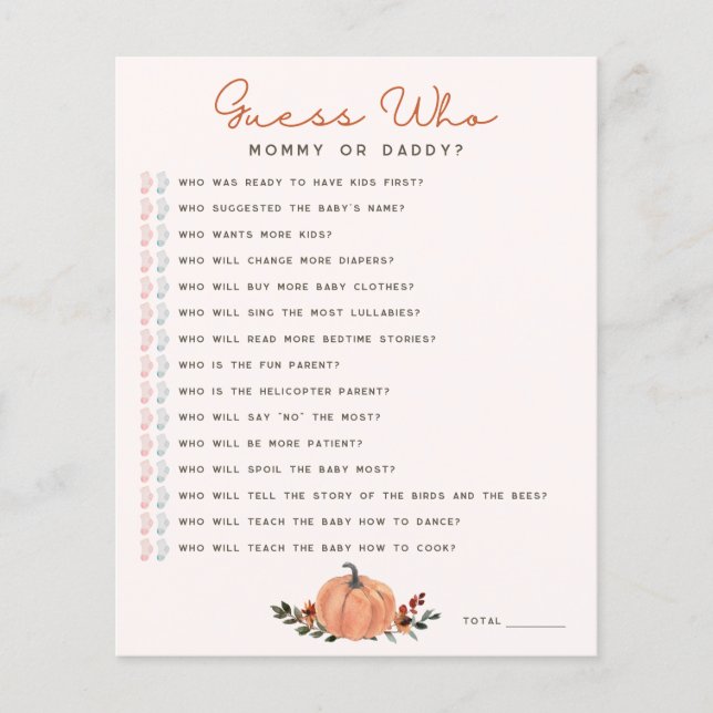 Wildflowers Guess Who Baby Shower Game (Vorderseite)