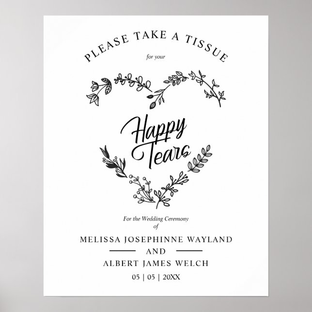 Wildflowers Heart Happy Tears Wedding Quote Poster (Vorne)