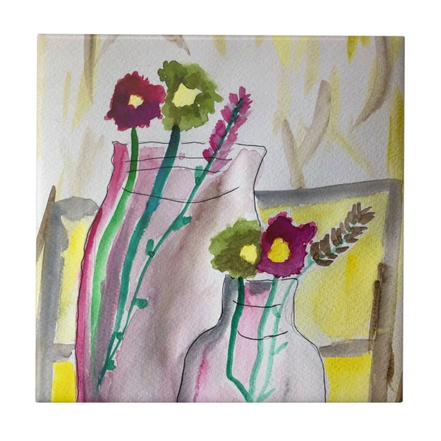 Wildflowers in vase abstract art fliese (Vorderseite)