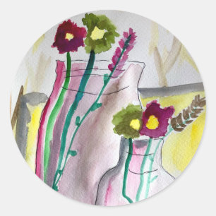 Wildflowers in vase abstract art runder aufkleber