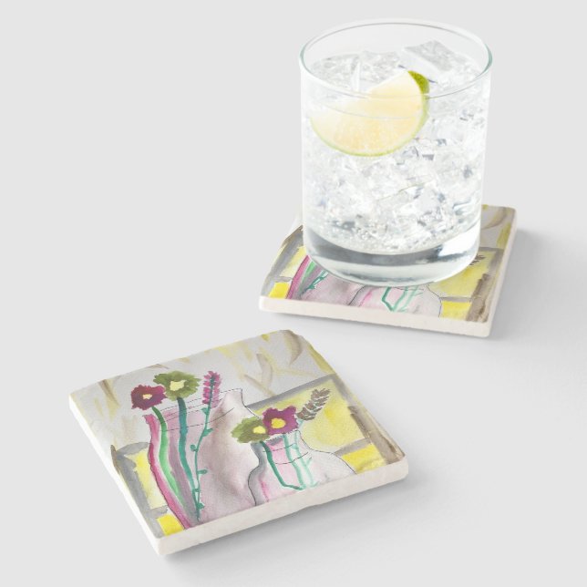 Wildflowers in vase abstract art steinuntersetzer (Seitenansicht)