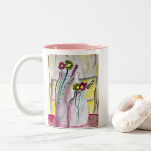 Wildflowers in vase abstract art zweifarbige tasse