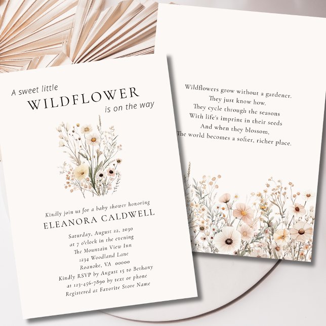 Wildflowers Inspirational Poem Baby Shower Einladung (Delicate Wildflowers Inspirational Poem Baby Shower Invitation2)