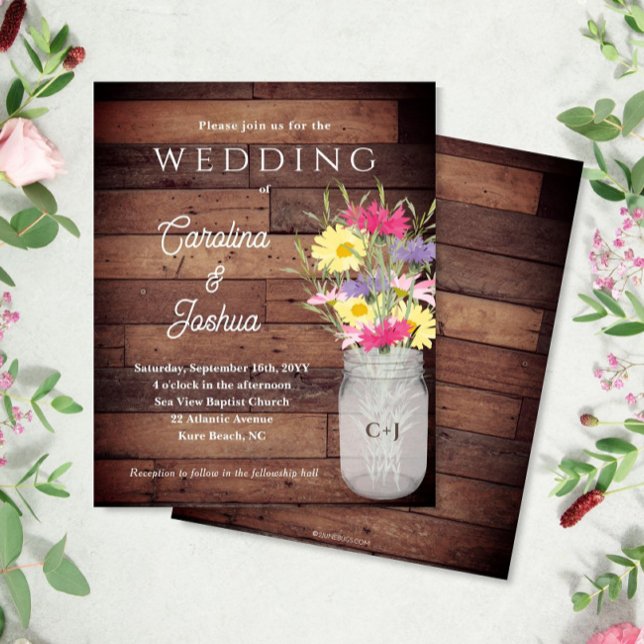 Wildflowers Jar Spring Garden Wedding Invitation (Von Creator hochgeladen)