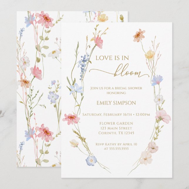 Wildflowers Love is in bloom Bridal Shower  Einladung (Vorne/Hinten)