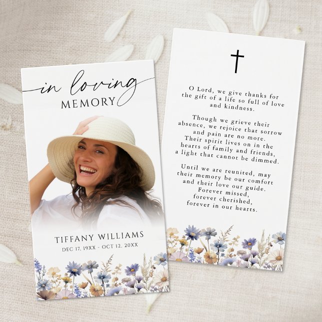 Wildflowers Loving Memory Cross Photo Prayer Card (Von Creator hochgeladen)