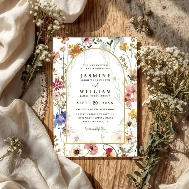 Wildflowers Meadow Arch Elegant QR Code Wedding Einladung (Von Creator hochgeladen)