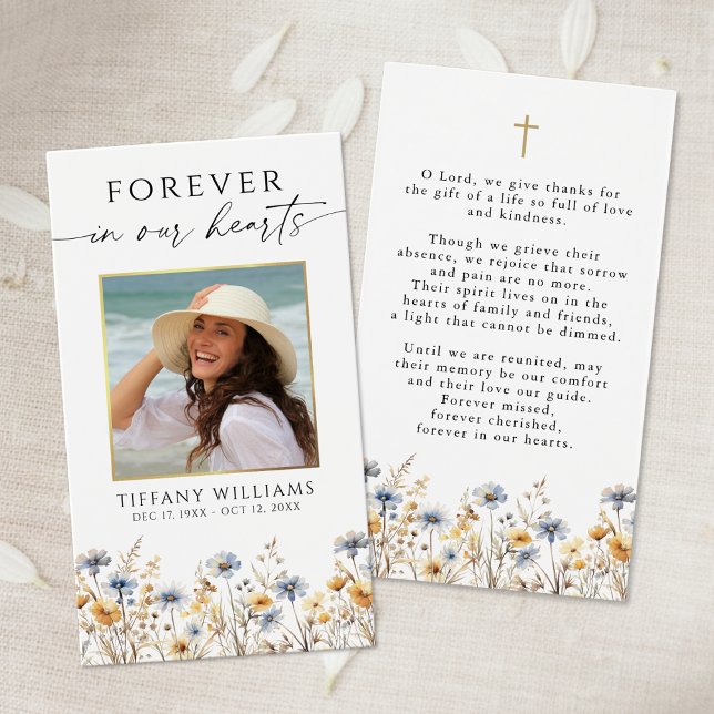 Wildflowers Photo Forever Hearts Cross Prayer Card (Von Creator hochgeladen)