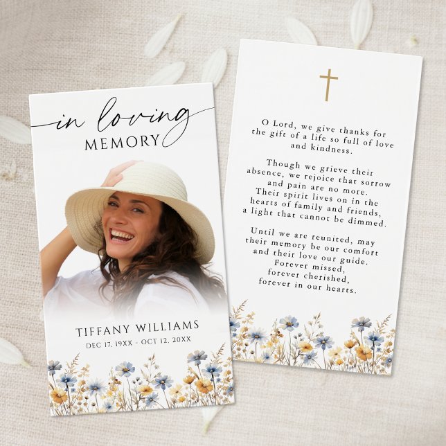 Wildflowers Photo Loving Memory Cross Prayer Card (Von Creator hochgeladen)