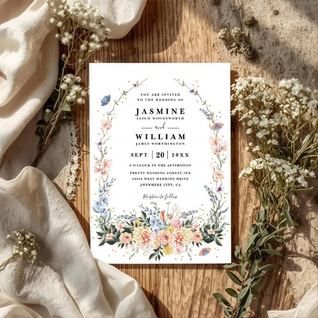 Wildflowers Rustic Spring Dusty QR Code Wedding Einladung (Von Creator hochgeladen)