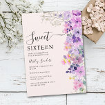 Wildflowers Sweet 16 Birthday Celebration Einladung<br><div class="desc">Celebrate your Sweet 16 with a touch of spring! This beautifully designed invitation features a delicate purple and pink floral theme,  perfect for a blossoming birthday. Personalize the back with a customizable photo to make your special day even more memorable!"</div>