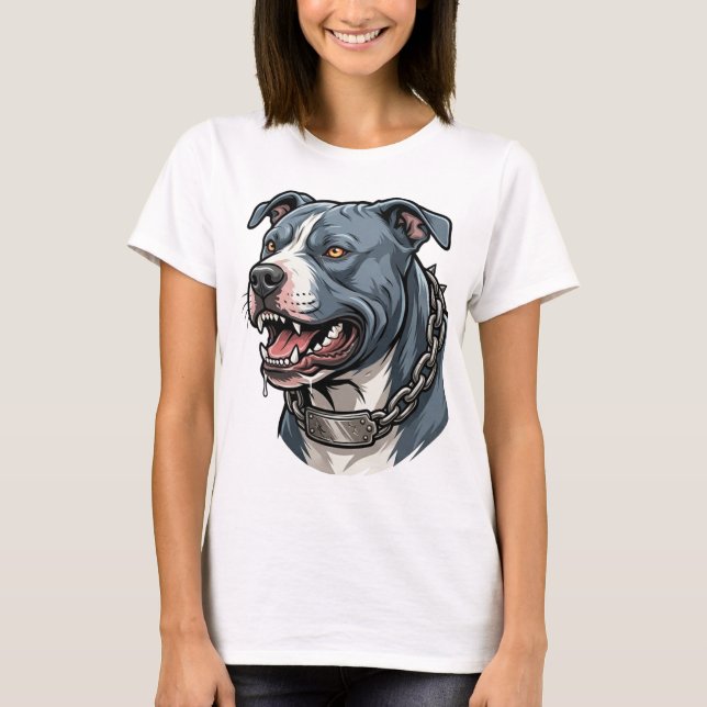 Wildgrauer Pitbull mit Stachelkette T-Shirt (Vorderseite)