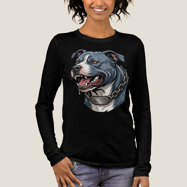 Wildgrauer Pitbull mit Stachelkette Tri-Blend Shirt (Vorderseite)