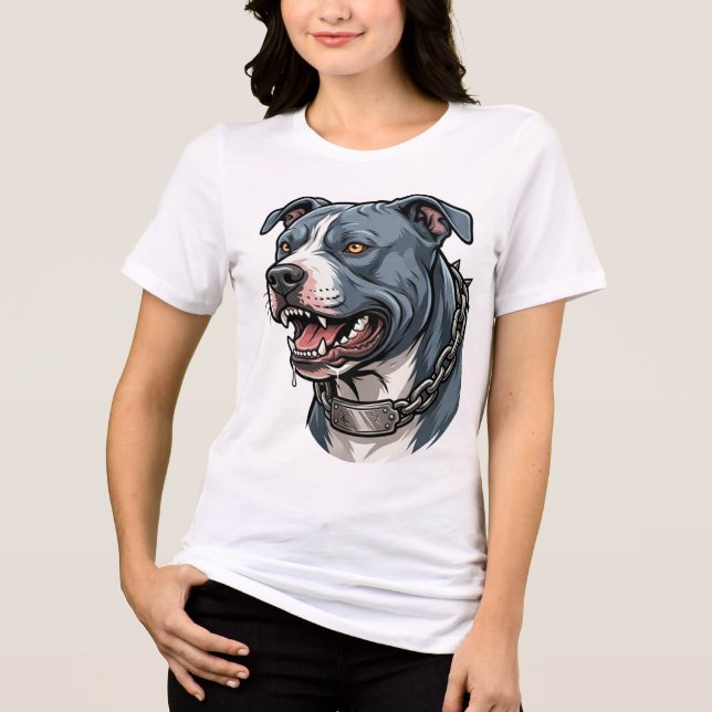 Wildgrauer Pitbull mit Stachelkette Tri-Blend Shirt (Vorderseite)