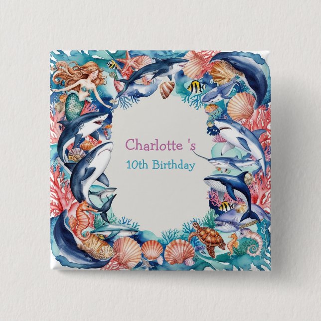 Wildhai-Geburtstagsparty Button (Vorderseite)