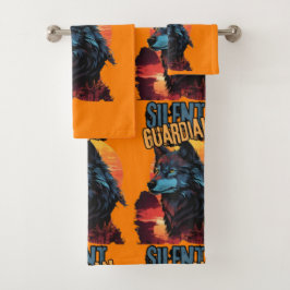 Wildheit: Blauer Wolf und Sonnenuntergang Harmonie Badhandtuch Set