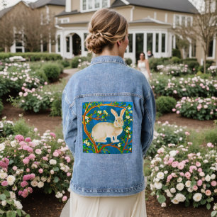 Wildkaninchen und blühende Branchen Jeansjacke