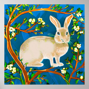 Wildkaninchen und blühende Branchen Poster