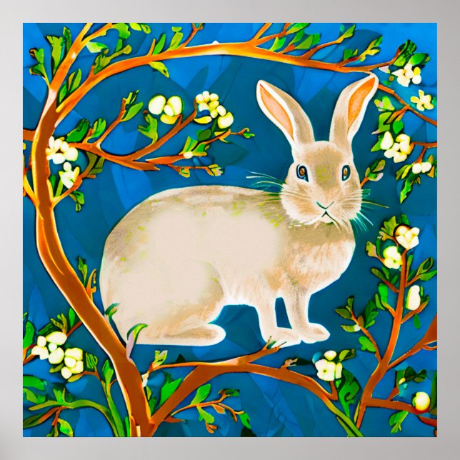 Wildkaninchen und blühende Branchen Poster (Vorne)