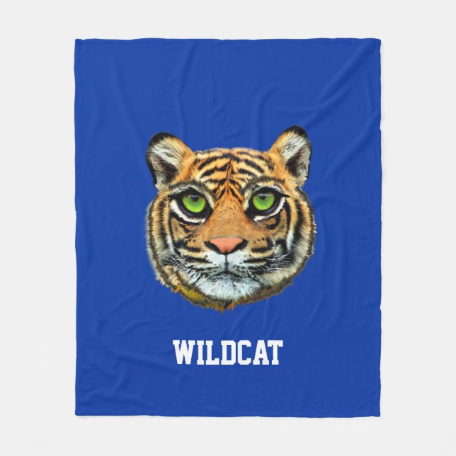Wildkatze & Kalligrafie auf Blau Fleecedecke (Vorderseite)