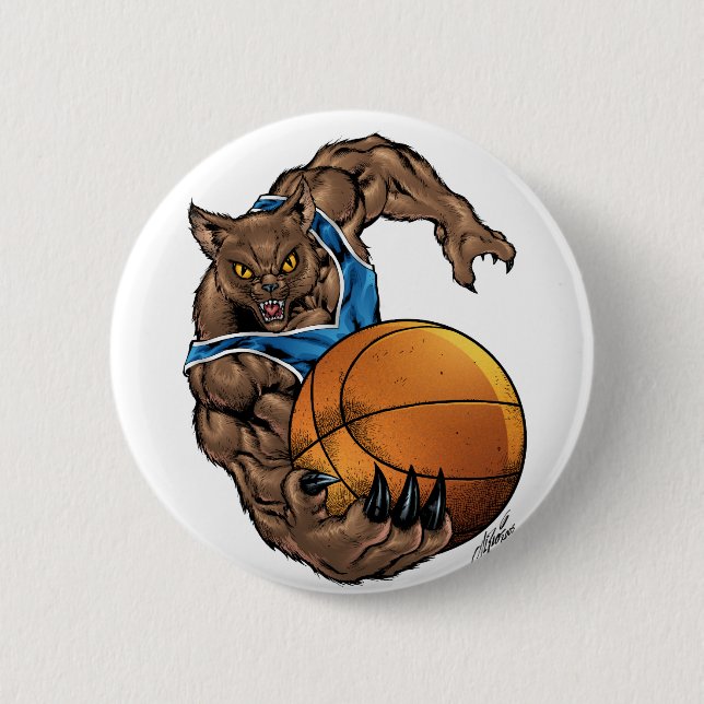 Wildkatzen-Rotluchs-Basketball blau, weißer Button (Vorderseite)