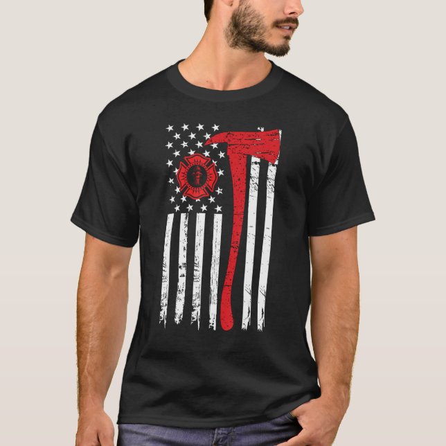 Wildland Firefighter AX American Flag Fireman T-Shirt (Vorderseite)