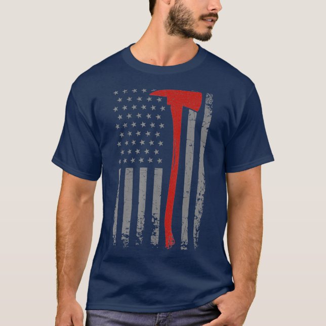 Wildland Firefighter Axe American Flag Thin Red T-Shirt (Vorderseite)