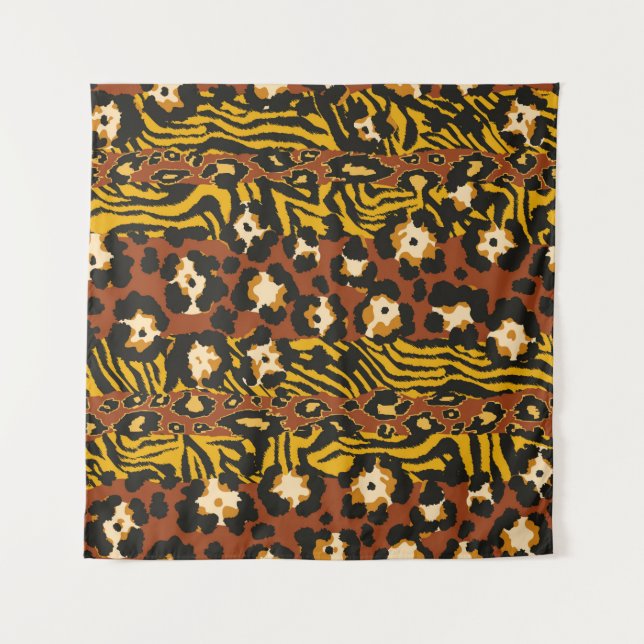 Wildleopard und Tigerhäute Wandteppich (Vorderseite)