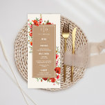 Wildlflower Poppies Cardstock Hochzeit Menükarte<br><div class="desc">Wildblume Mohndesign über weißem Hintergrund. Blume sind um ein inspiriertes Rechteck mit weißem Text aus dem Karton angeordnet.</div>