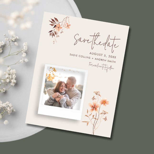 Wildlfower Boho Wedding QR Code Save the Date Ankündigungspostkarte (Wildlfower Boho Wedding QR Code Save the Date Postcard)