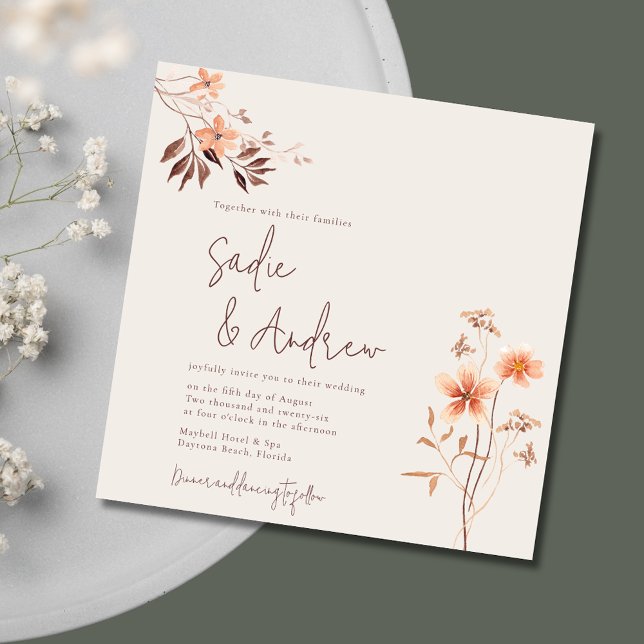 Wildlfower Rustic Outdoor Boho Einladung zur Hochz (Wildlfower Rustic Outdoor Boho Wedding Invitation)