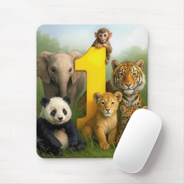 Wildlife Animal Babies With a Number One Mousepad (Mit Mouse)