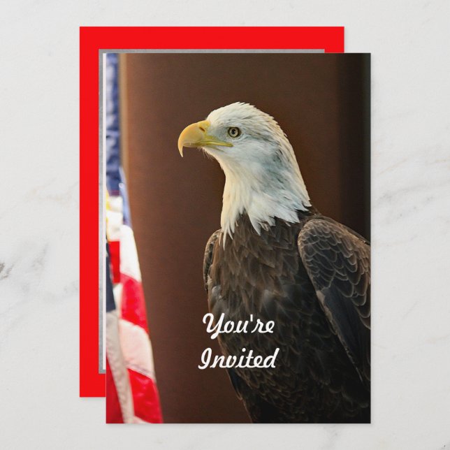 Wildlife Bald Eagle American Flag Foto Geburtstag Einladung (Vorne/Hinten)
